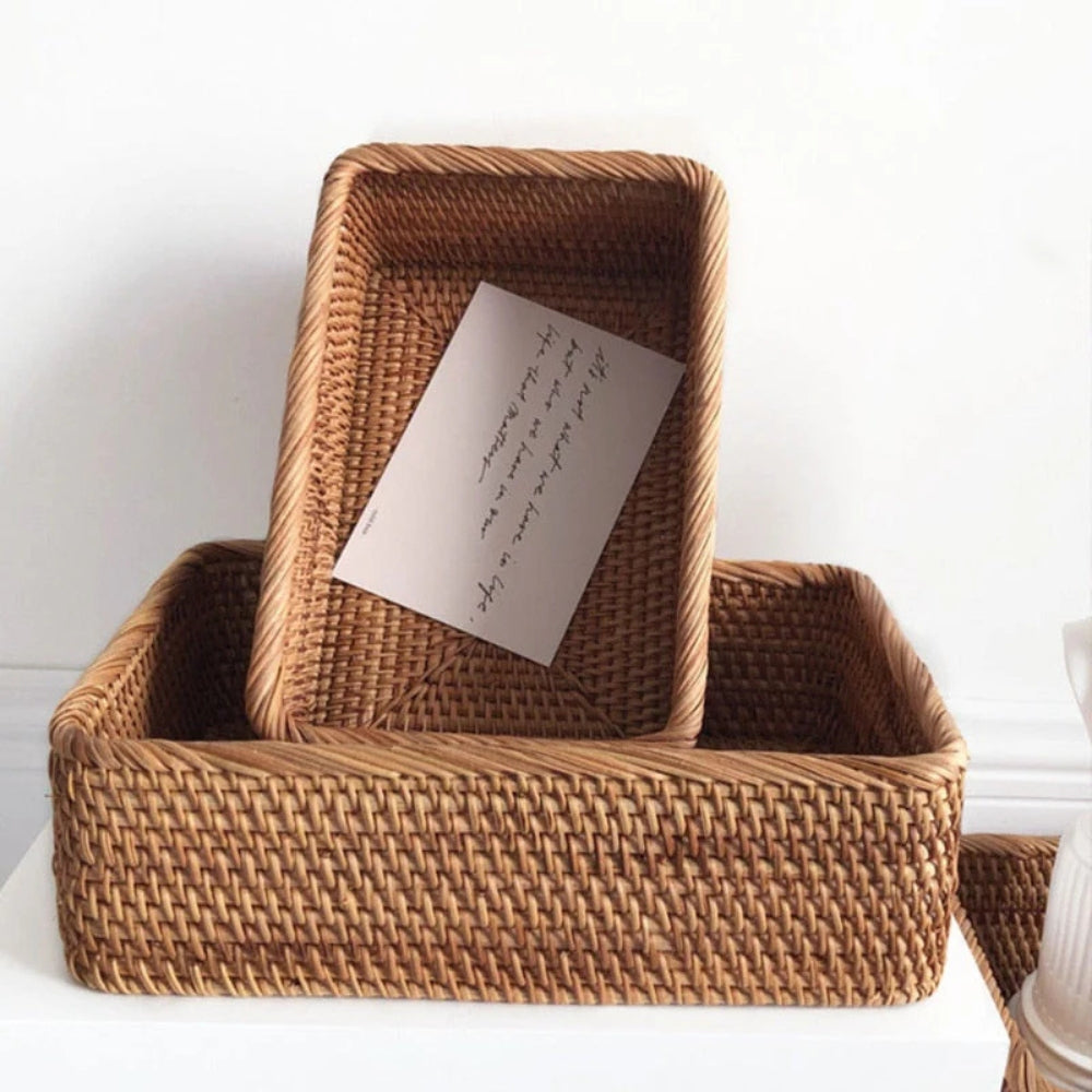 Panier de Rangement Rectangulaire en Rattan Artisan