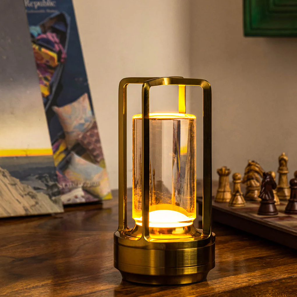 Lampe cylindrique en métal sans fil avec cristal
