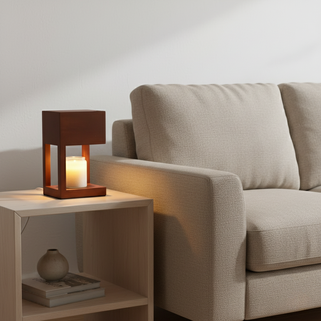 Lampe Réchauffe-Bougie en Bois Scandinave - Lumière Ambiante à Double Usage