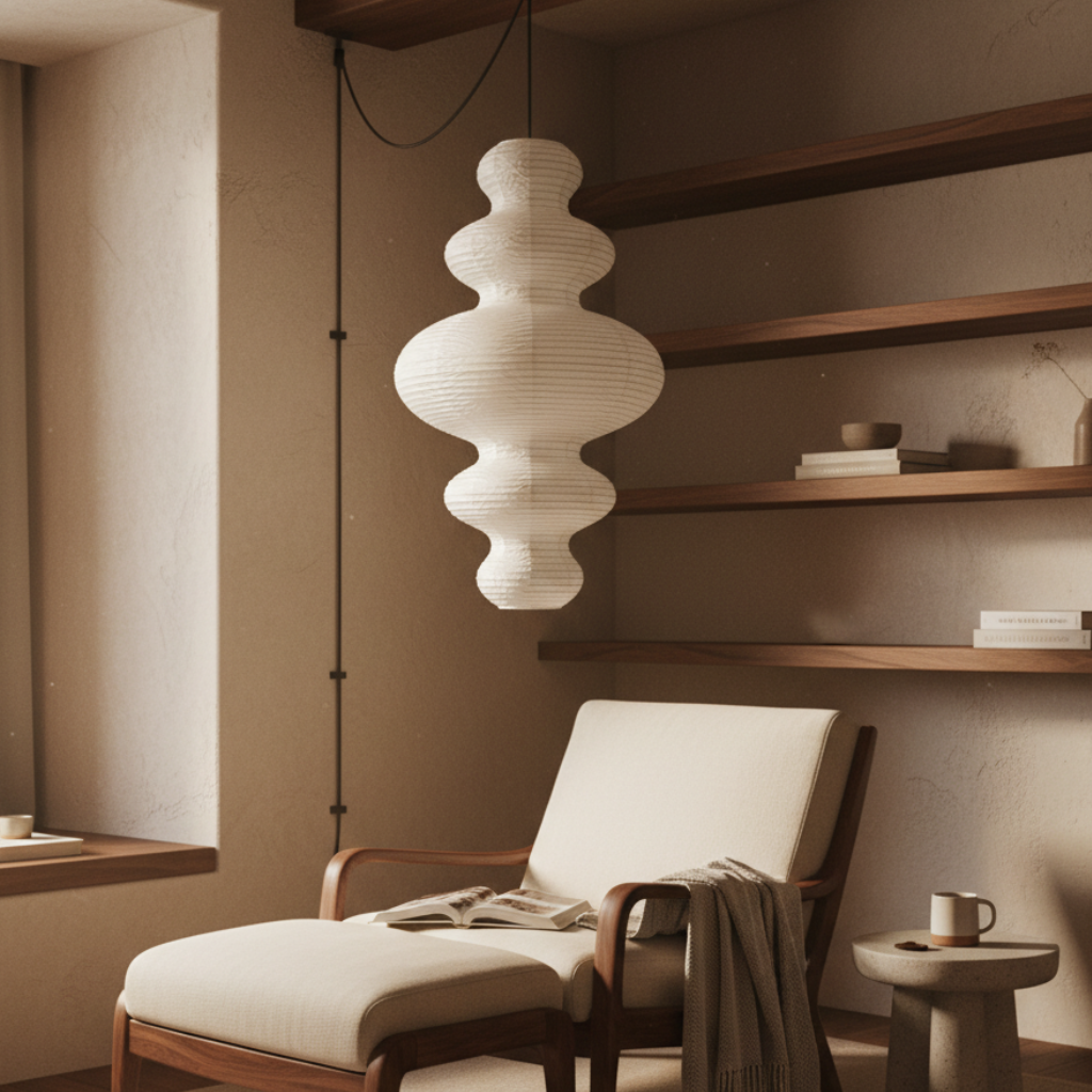 Akari Juni - Lampe Pendante en Papier de Riz Artisanale pour Éclairage de Cuisine