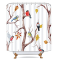 Rideau de Douche en Style Naturel avec Oiseaux et Branches d'Arbre