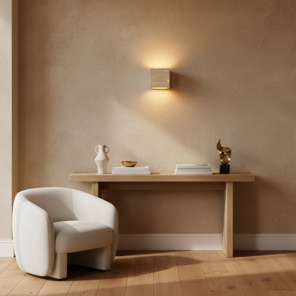 Applique Murale Minimaliste en Travertin Naturel - Éclairage Intérieur/Extérieur Haut et Bas