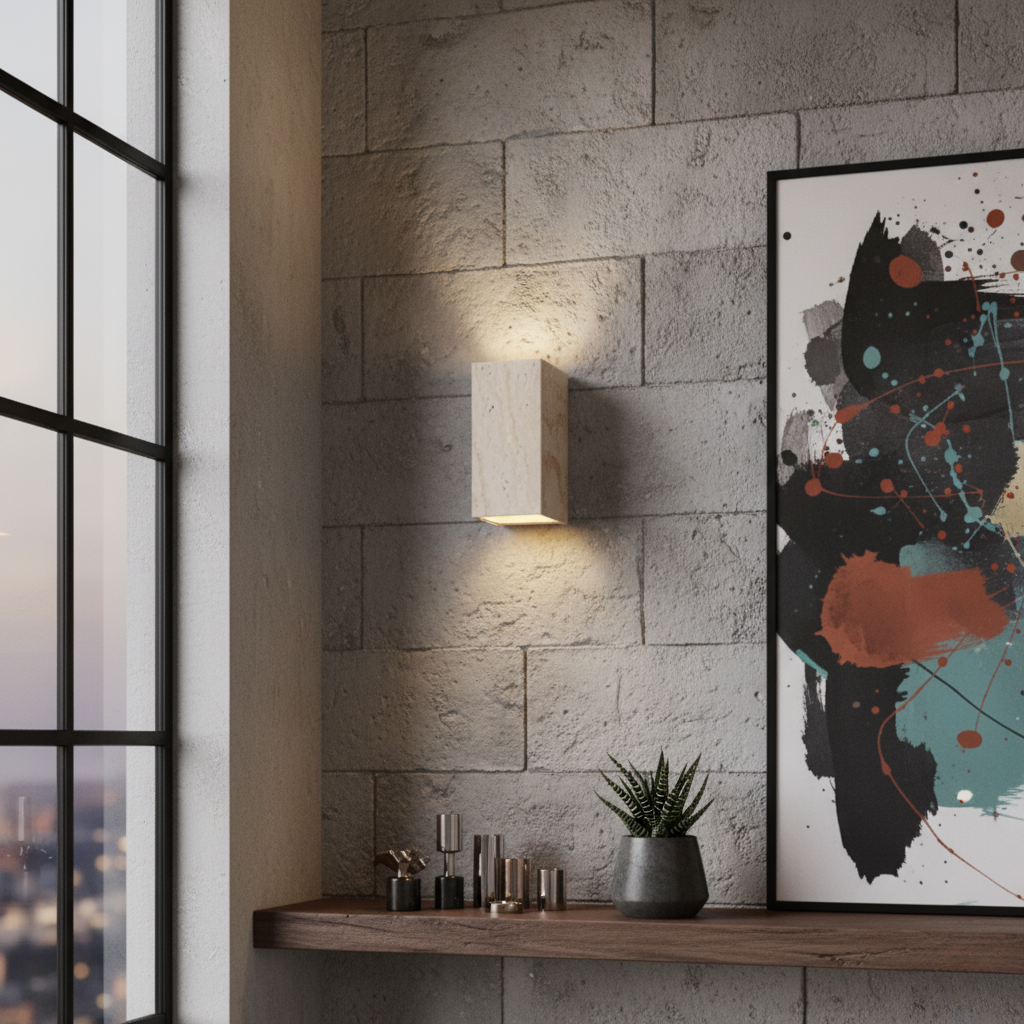 Applique Murale Minimaliste en Travertin Naturel - Éclairage Intérieur/Extérieur Haut et Bas