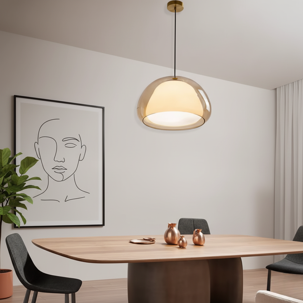 Lustre en Verre Moderne - Design de Dôme Ajustable pour Îlot de Cuisine
