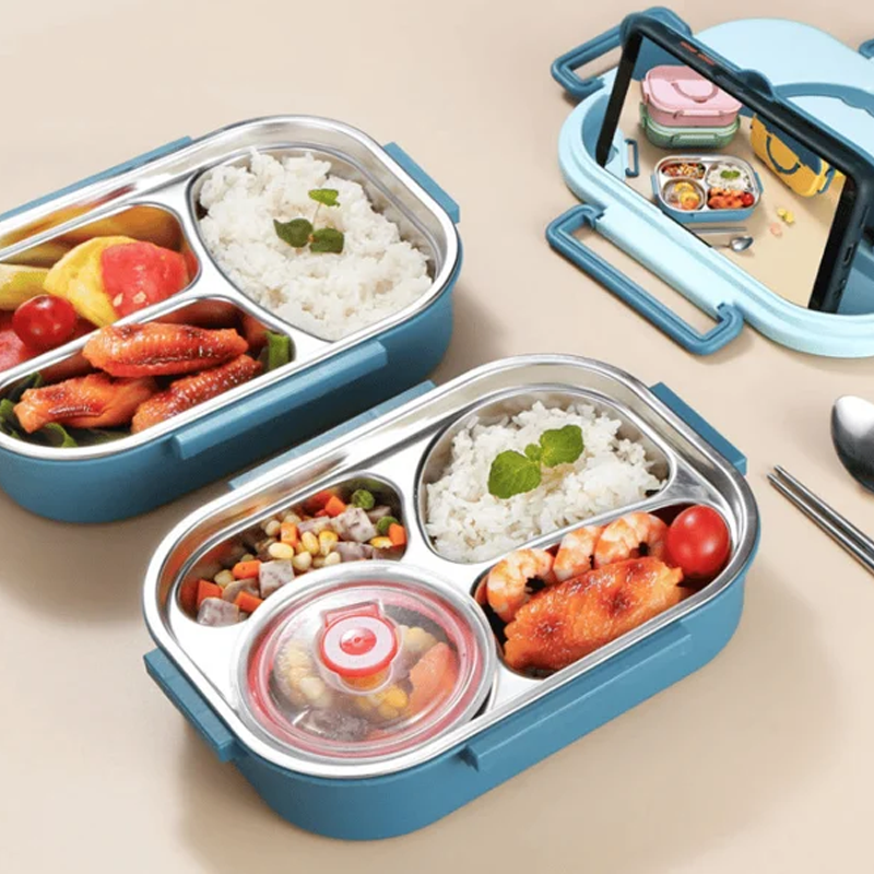 Boîte à lunch thermique en acier inoxydable – intérieur en acier inoxydable – 3 ou 4 compartiments avec bol à soupe – Horloge murale