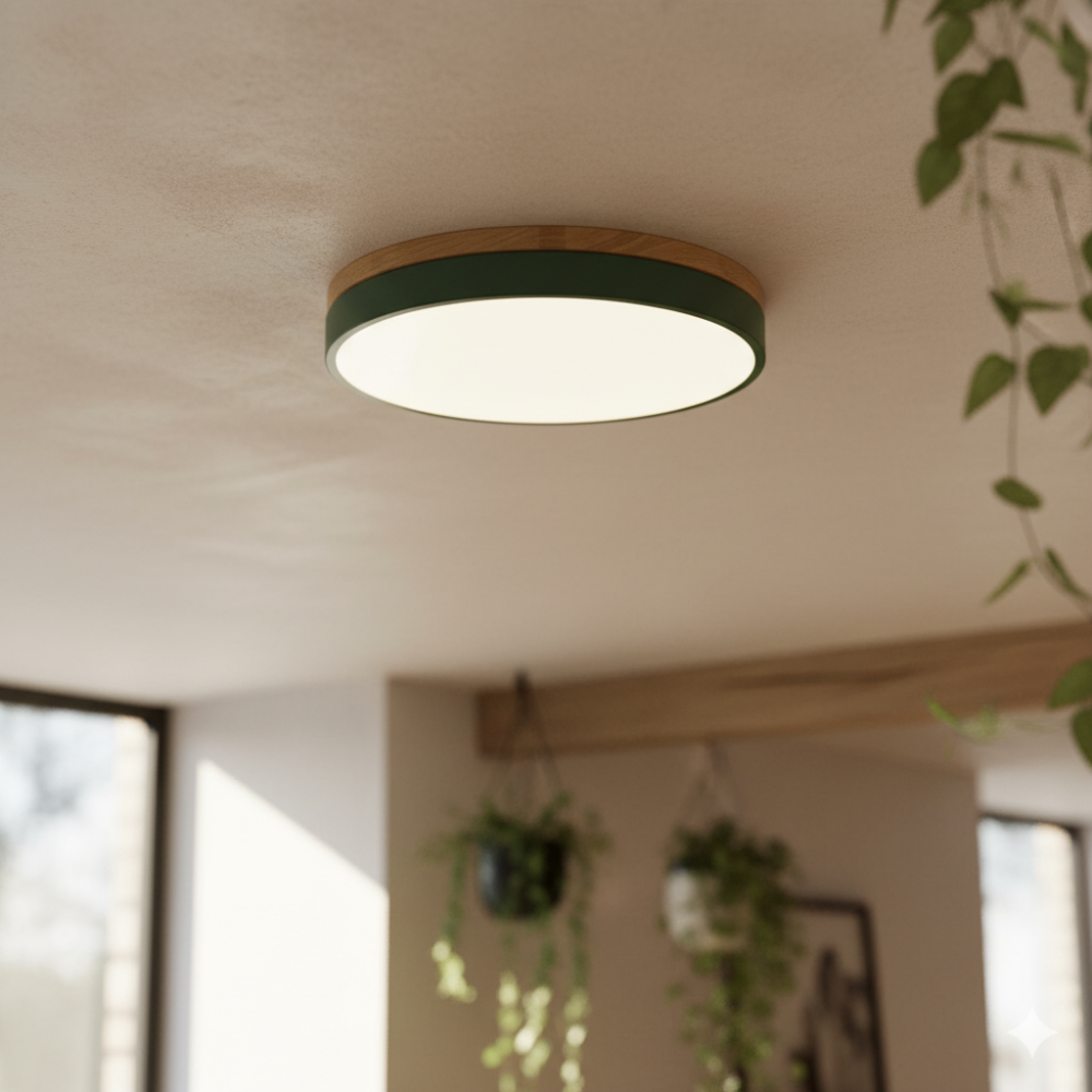 Lumière de plafond encastrée Horizon - Design moderne ultra-fin avec accent en bois