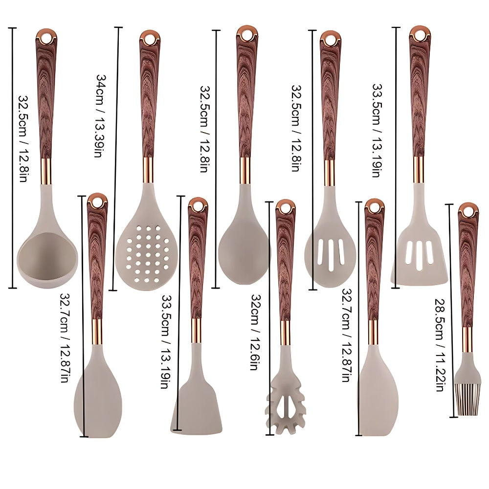 Ustensiles de Cuisine en Silicone de Luxe | Ensemble de 10 Pièces