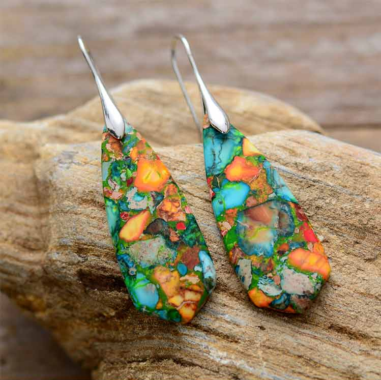 Boucles d'oreilles pendantes en Jaspe Impérial Coloré
