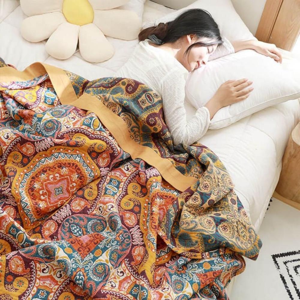 Couverture Réversible en Coton Boho Sunrise