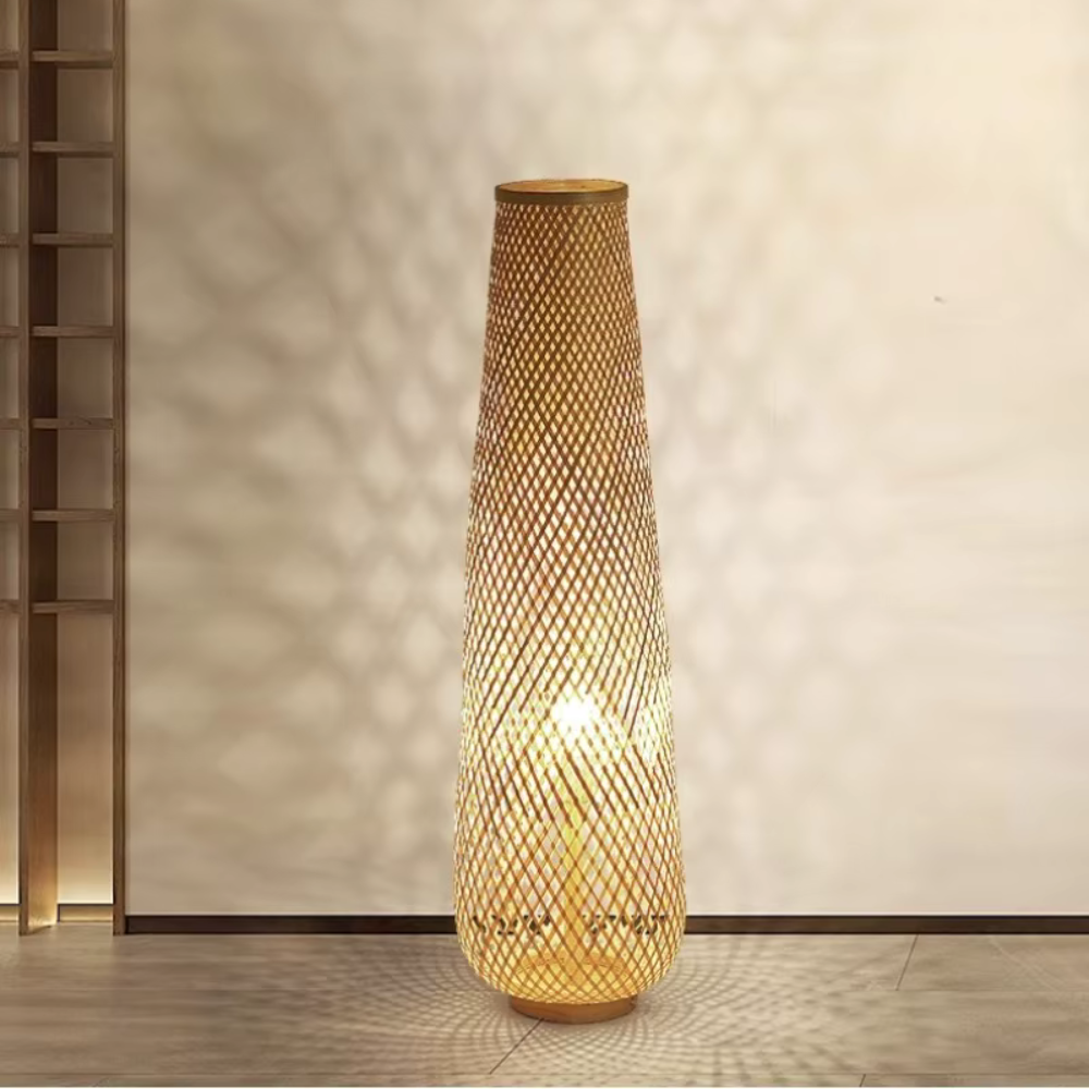 Yorumi | Lampe de sol en bambou japonais traditionnel avec lumière douce pour le salon