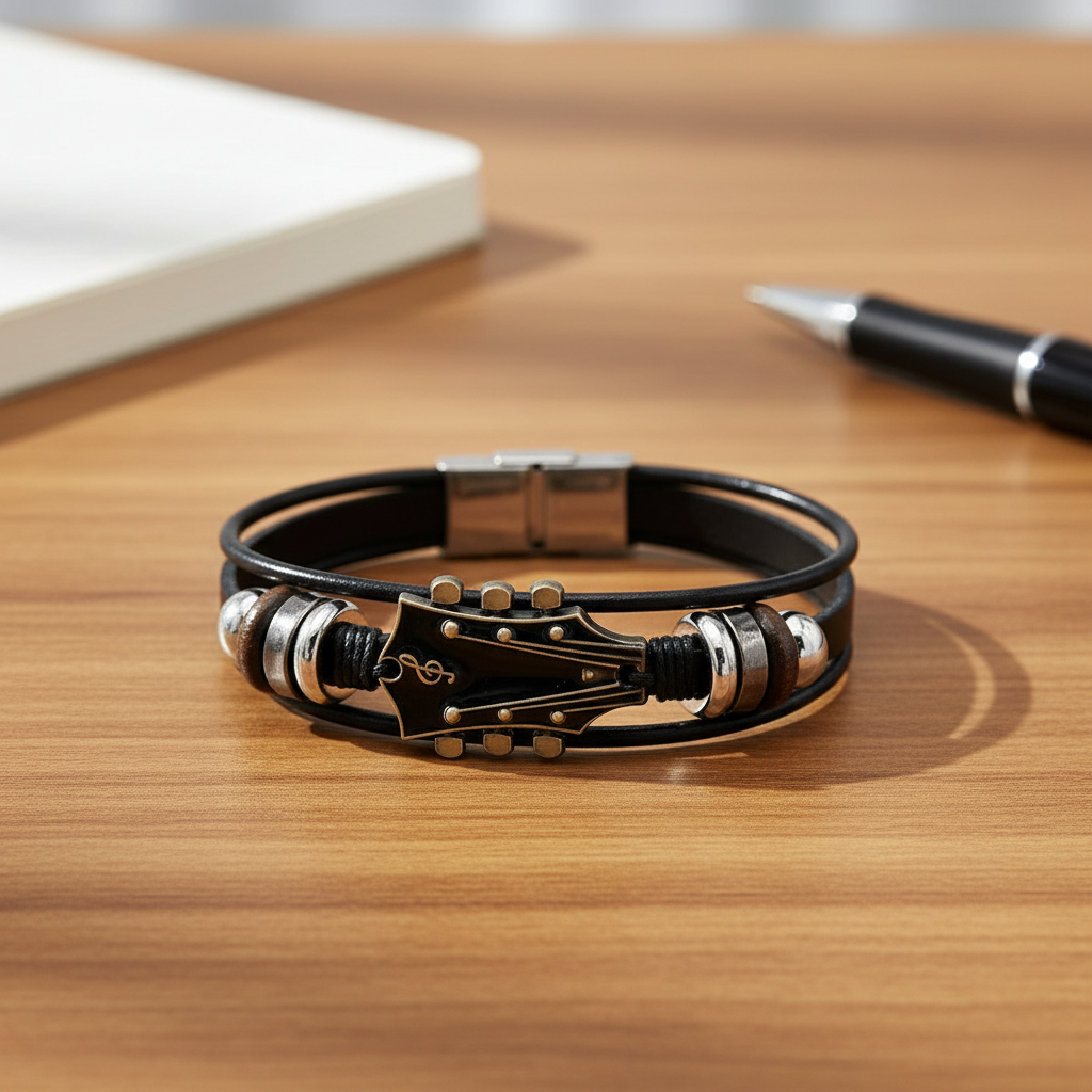 MUSIKSTRUM – Bracelet en cuir au design inspiré de la guitare