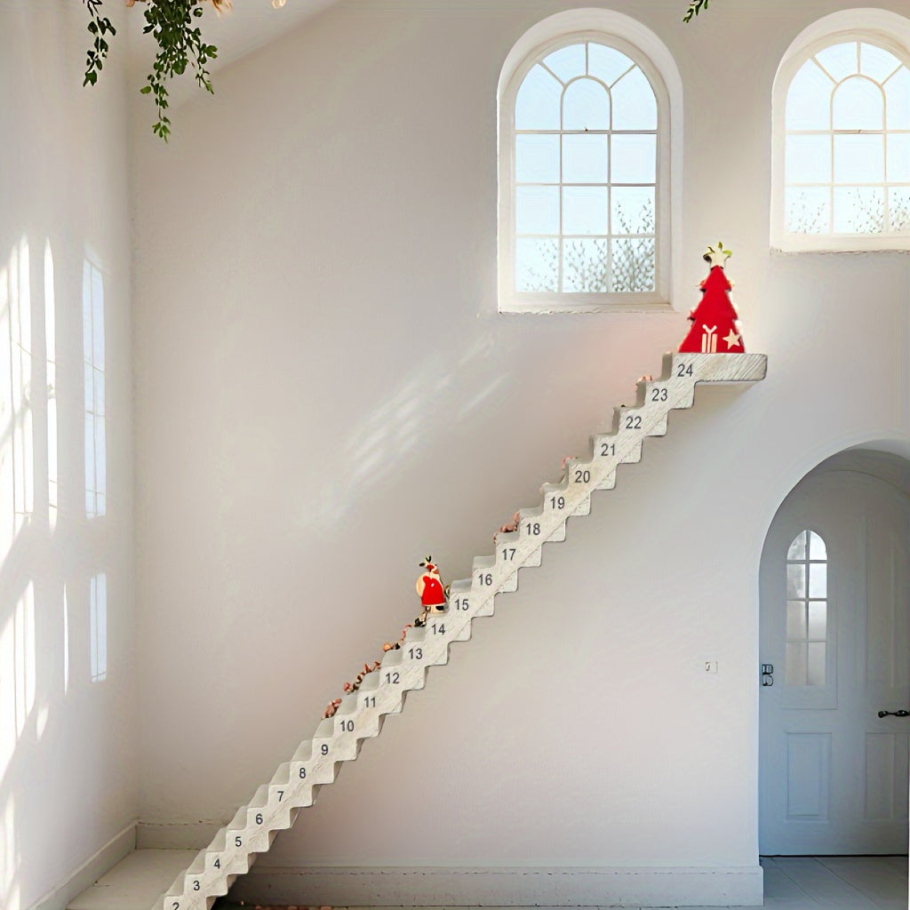 Calendrier de l'Avent de Noël Santa – Compte à rebours en bois de 24 jours avec texte en anglais, décoration de fête pour tables, maisons et présentations festives