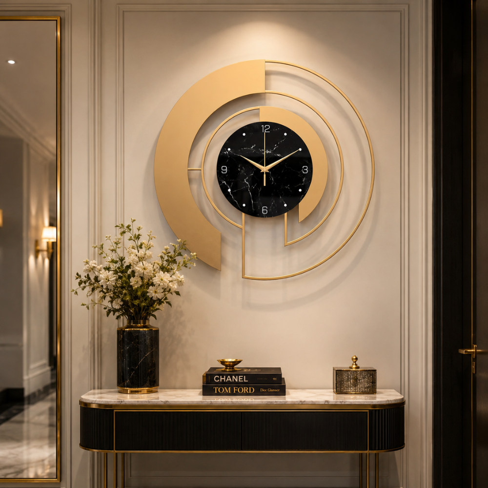 Horloge murale moderne en métal design en verre mouvement silencieux