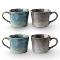 Ensemble de 4 Tasses à Café en Céramique Vintage - 350ml, Émaillage Céladon, Design Rustique