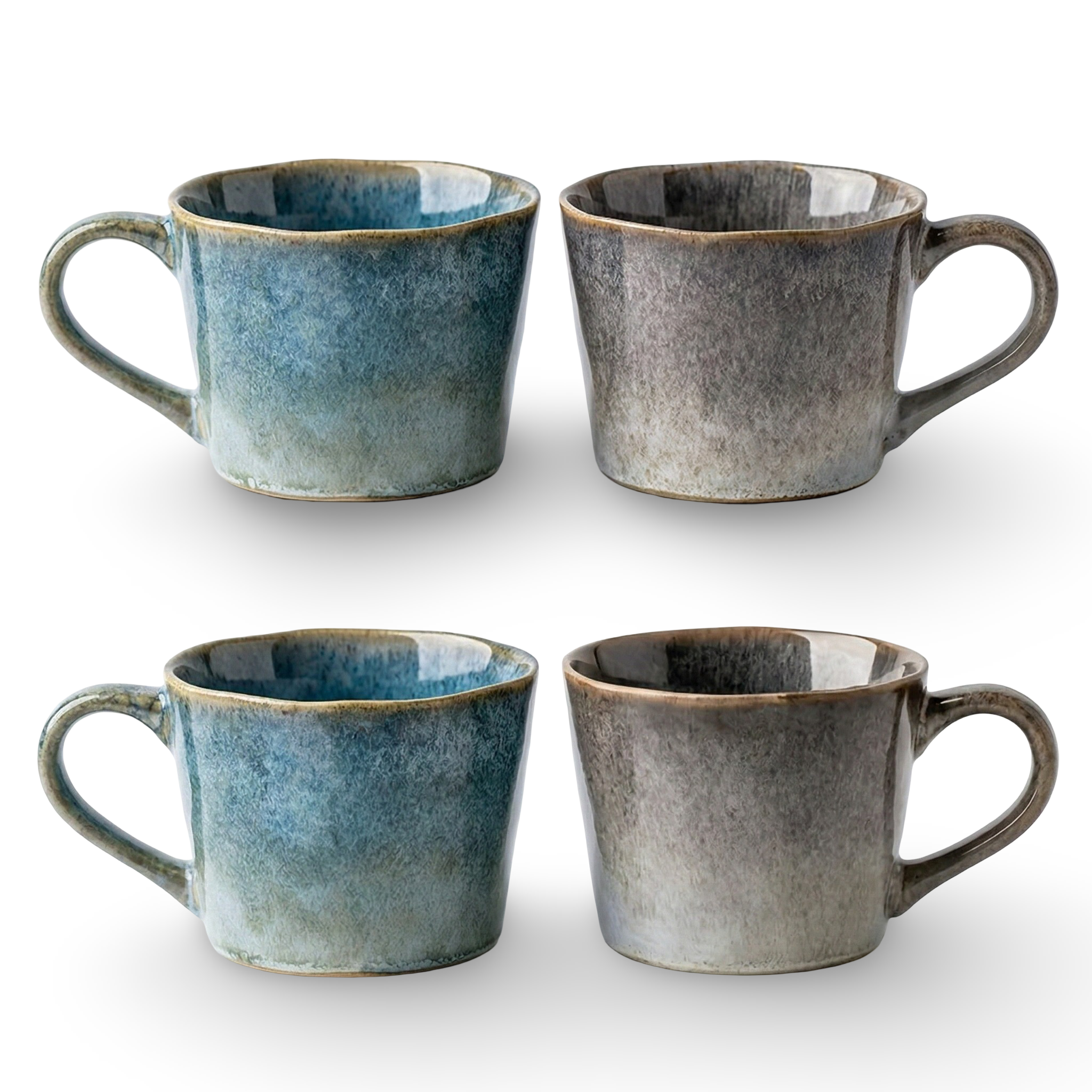 Ensemble de 4 Tasses à Café en Céramique Vintage - 350ml, Émaillage Céladon, Design Rustique