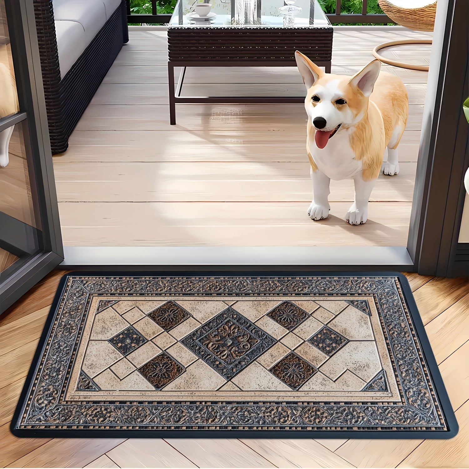 STYLEHAVEN - Tapis d'entrée géométrique lavable en machine