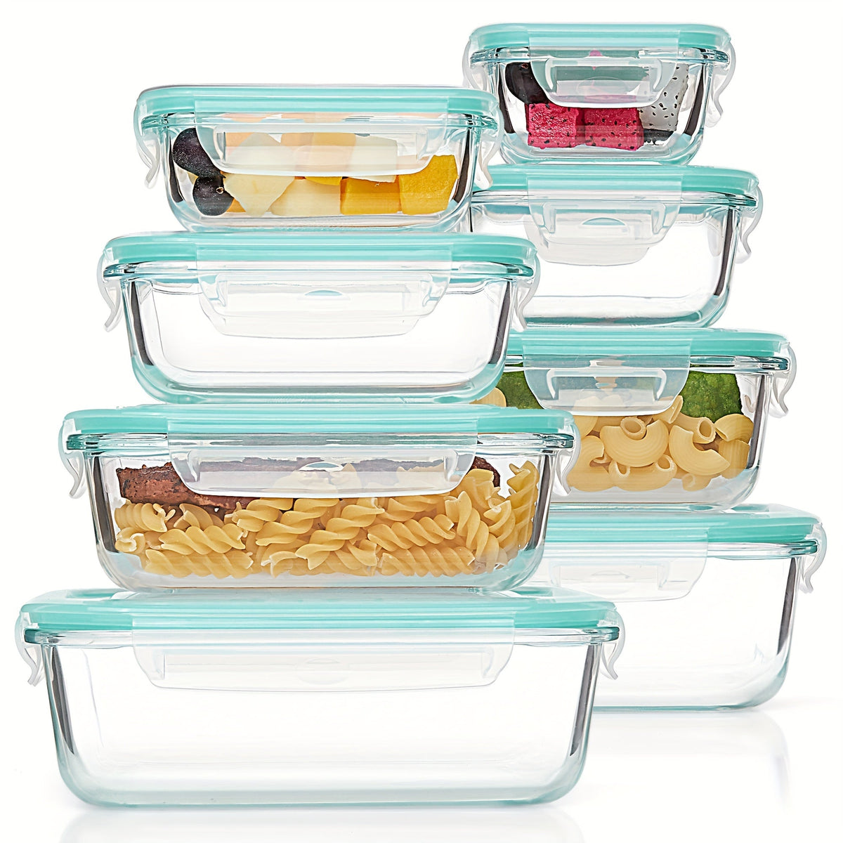 Pack de 8 Contenants Alimentaires en Verre – Boîtes Bento hermétiques pour Meal Prep avec Couvercles étanches, Résistantes au Micro-ondes, Four, Congélateur et Lave-vaisselle, Sans BPA