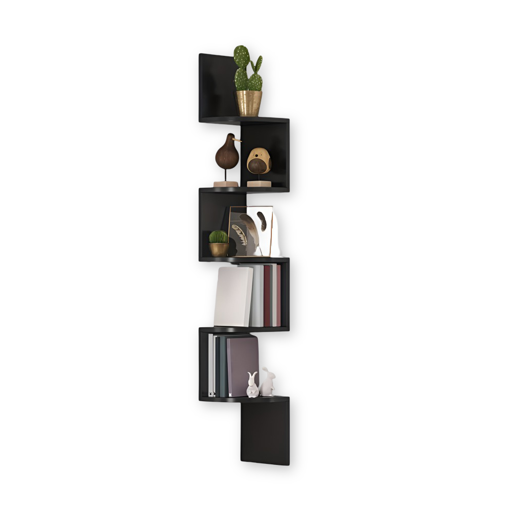 Étagère d'angle en bois – Étagère murale rustique à 5 niveaux pour le rangement