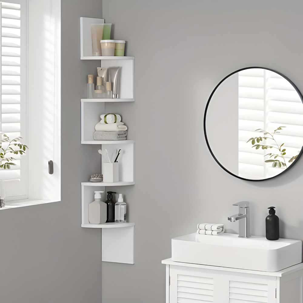 Étagère d'angle en bois – Étagère murale rustique à 5 niveaux pour le rangement