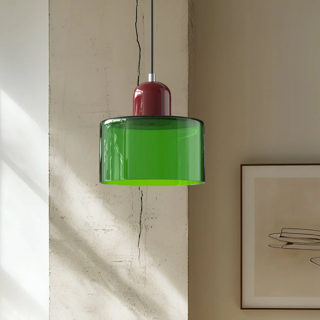 Tusa – Lampe suspendue rétro avec abat-jour en verre orange et dessus vert
