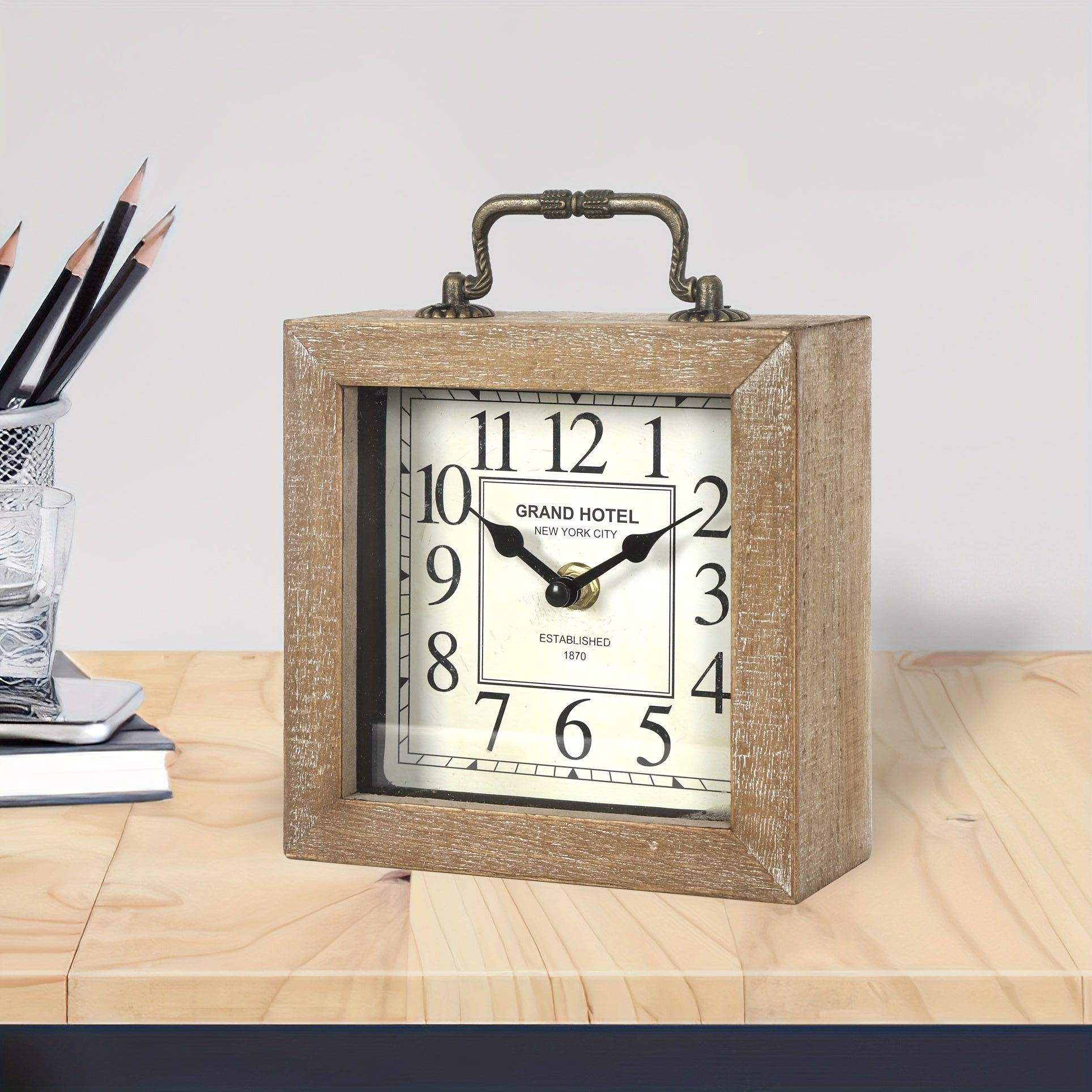 CABINCO - Horloge en Bois Rustique avec Couvercle en Verre pour Décoration Intérieure