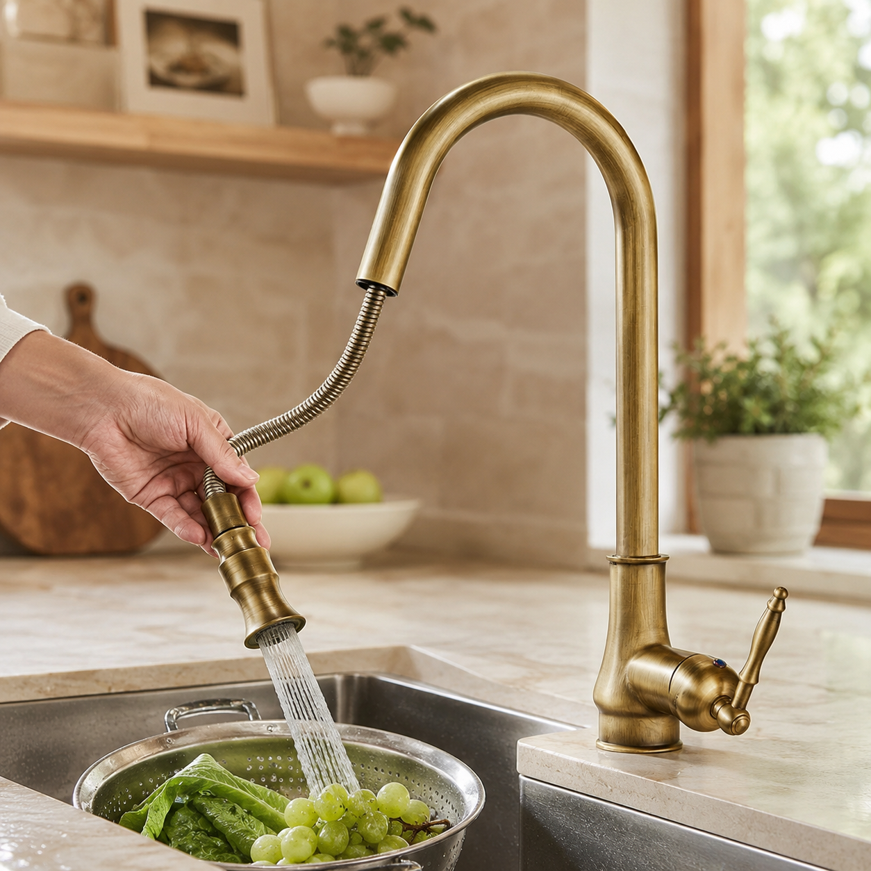 BRONZEFLOW – Robinet de cuisine à tirage antique en bronze avec contrôle tactile