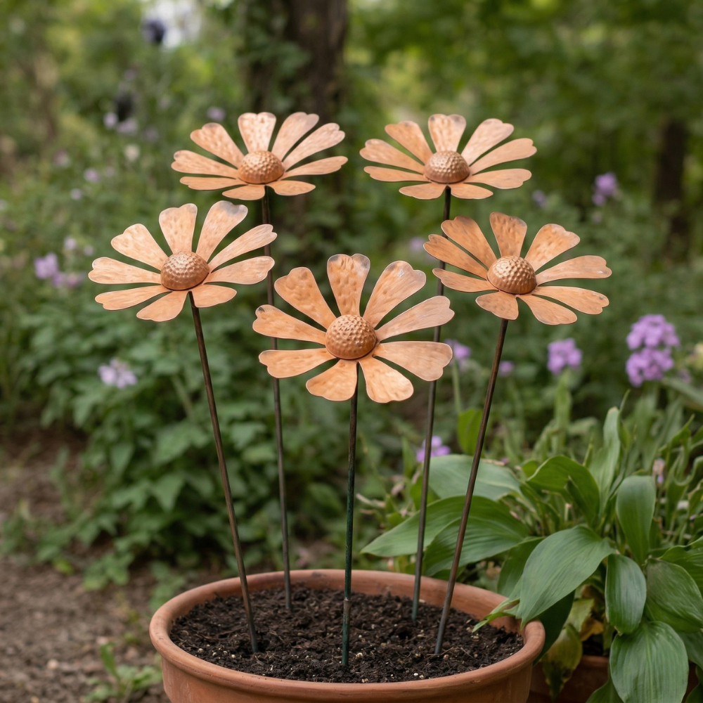 Tuteur de jardin en métal Fleur de camomille Sculpture 65 cm