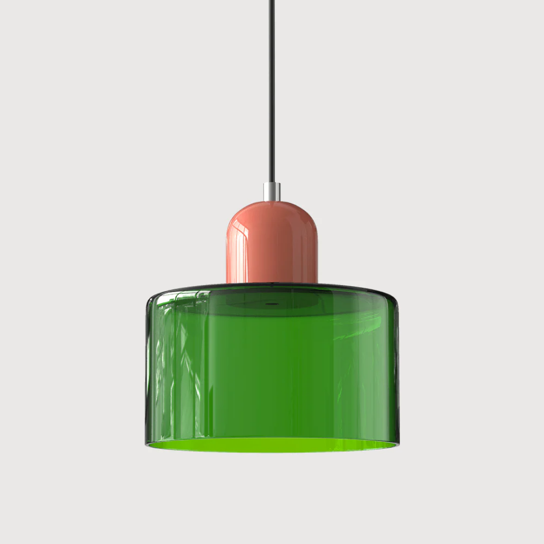 Tusa – Lampe suspendue rétro avec abat-jour en verre orange et dessus vert