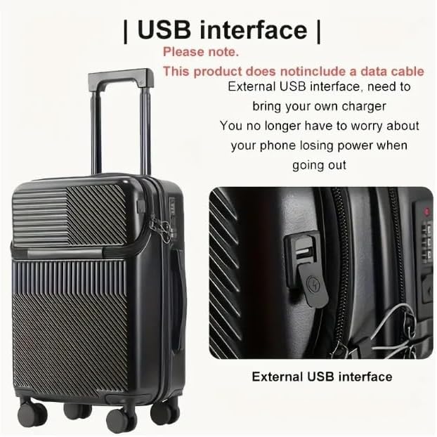 Valise rigide de cabine avec porte-gobelet, port USB et verrou TSA