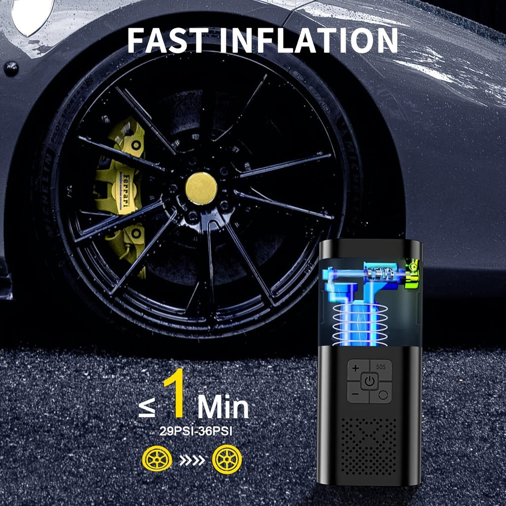 Compresseur d'air portable – Dispositif de gonflage intelligent avec écran LCD et lumières LED