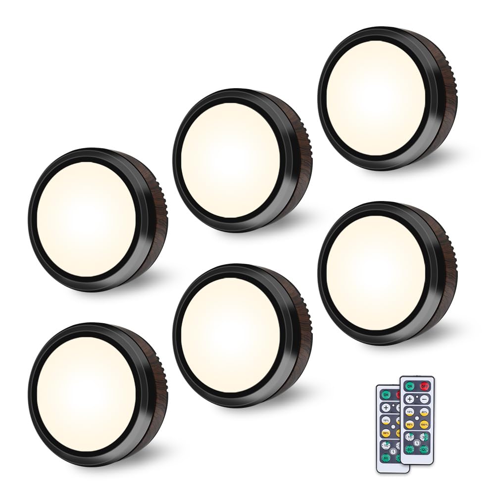 Skanto | Télécommande Led Puck, Dimmable Alimentée par Batterie pour Éclairage Sous Étagère - Pack de 6 Blanc Naturel