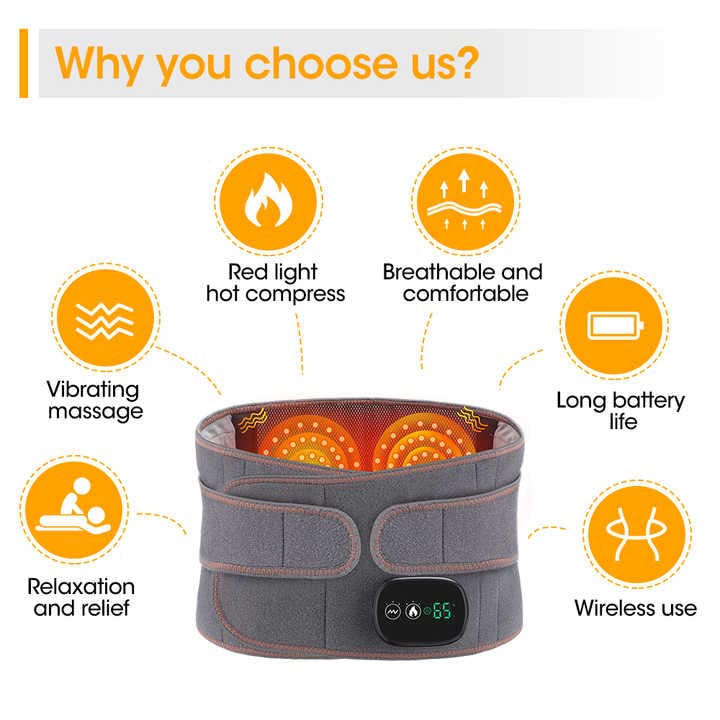 Ceinture de soutien lombaire infrarouge | Chaleur et vibration réglables pour soulager la douleur et détendre les muscles