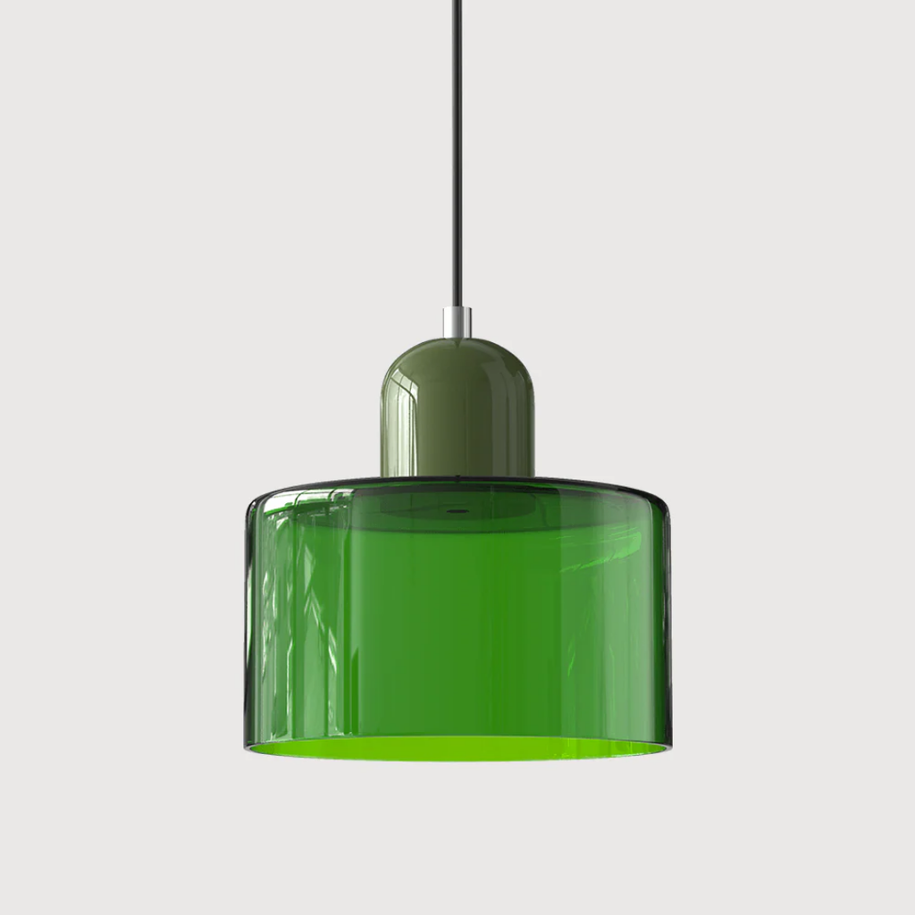 Tusa – Lampe suspendue rétro avec abat-jour en verre orange et dessus vert