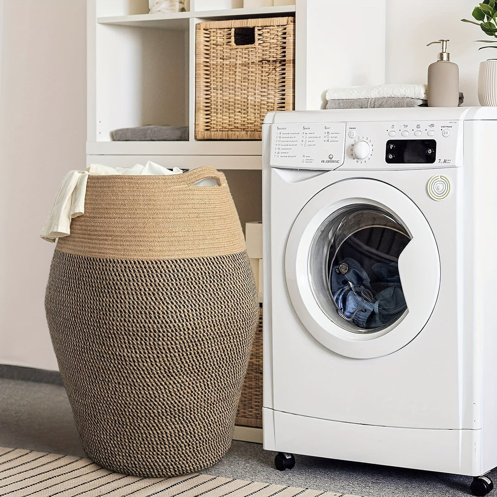Grand Panier à Linge Tissé en Osier – Pratique et Élégant pour Toute Salle de Lavage