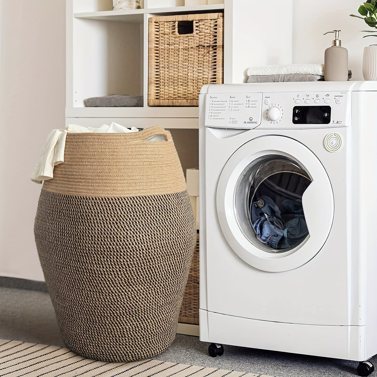 Grand Panier à Linge Tissé en Osier – Pratique et Élégant pour Toute Salle de Lavage