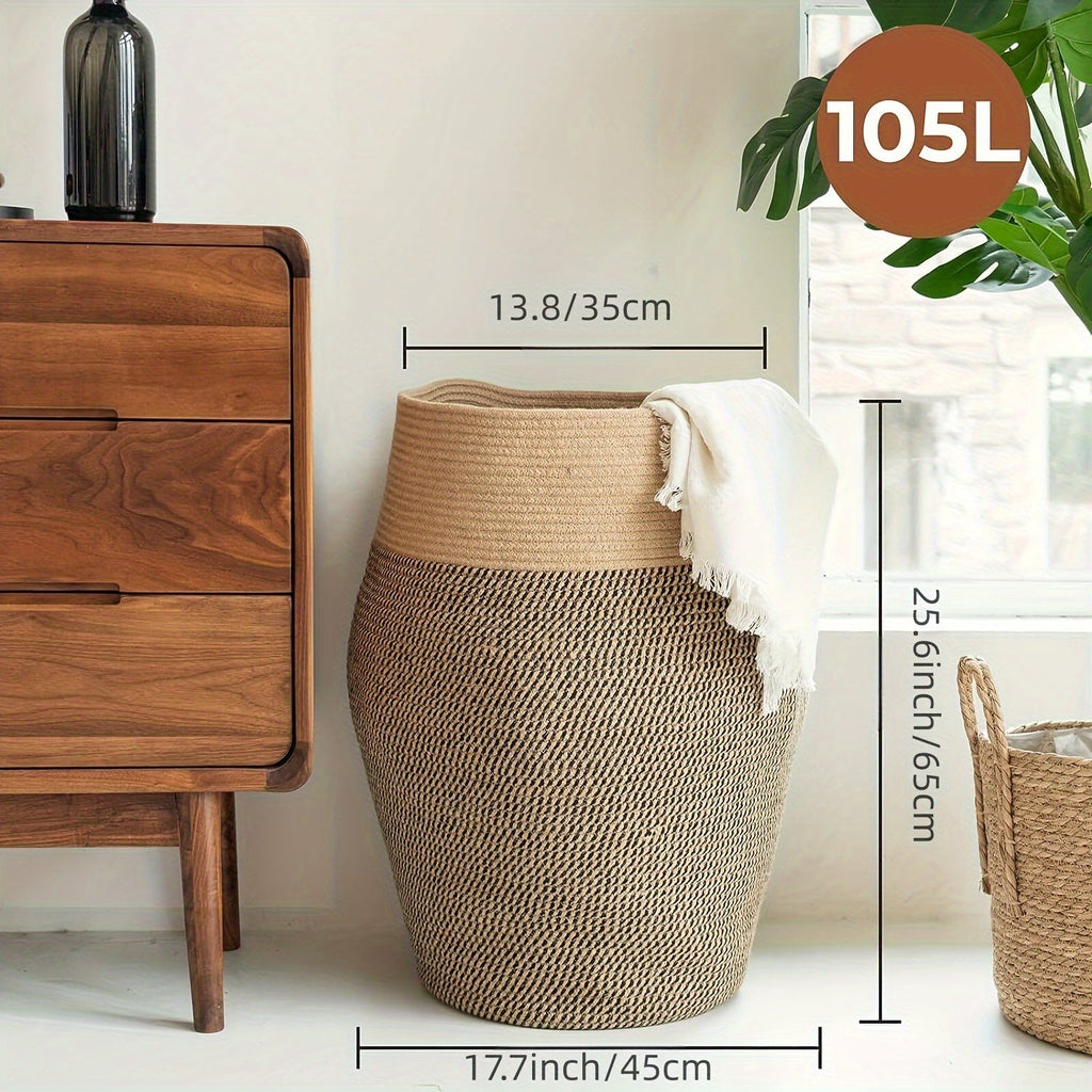 Grand Panier à Linge Tissé en Osier – Pratique et Élégant pour Toute Salle de Lavage