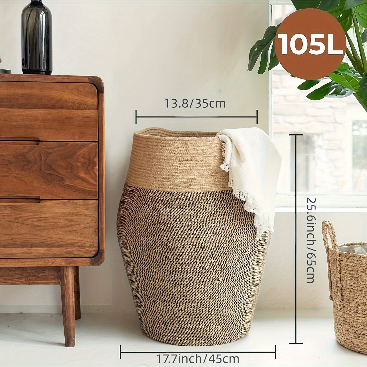 Grand Panier à Linge Tissé en Osier – Pratique et Élégant pour Toute Salle de Lavage