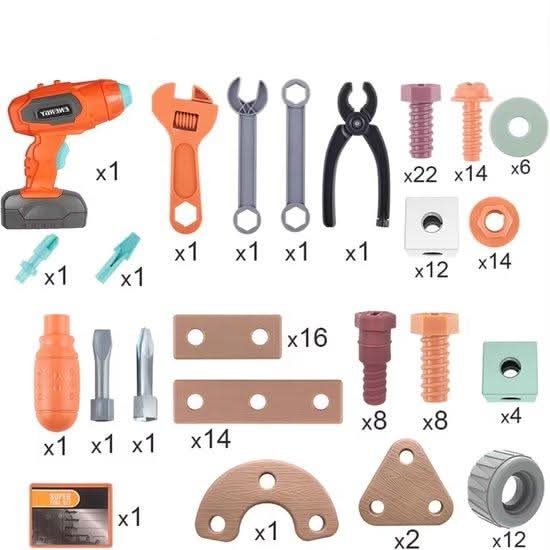 BUILDMASTER – Ensemble d'outils de 100 pièces pour enfants créatifs à partir de 3 ans