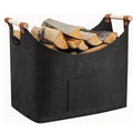 Panier à bois FELDURA | Pliable | Volume de 55L | Avec poignées en bois et détails en cuir | Gris foncé