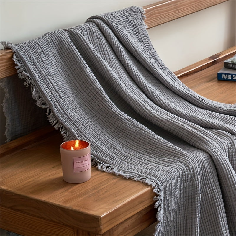 OLIVEBREEZE – Couverture légère en gaze de coton à 4 couches avec franges élégantes