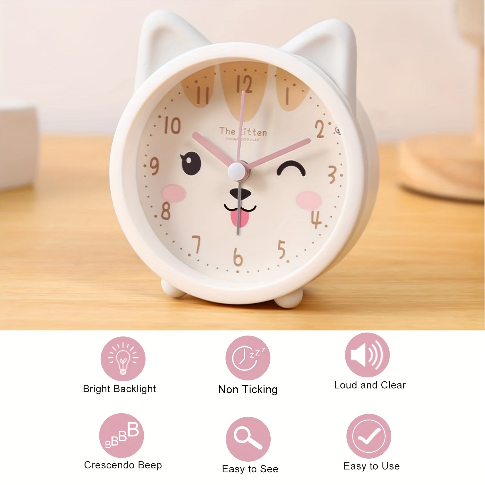 Skanto | Réveil pour Enfants avec Lumière Nocturne – Silencieux, Motif Lapin et Design Compact