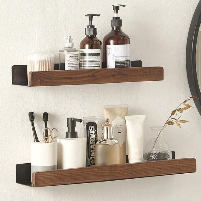 Étagère de bain en bois massif auto-adhésif