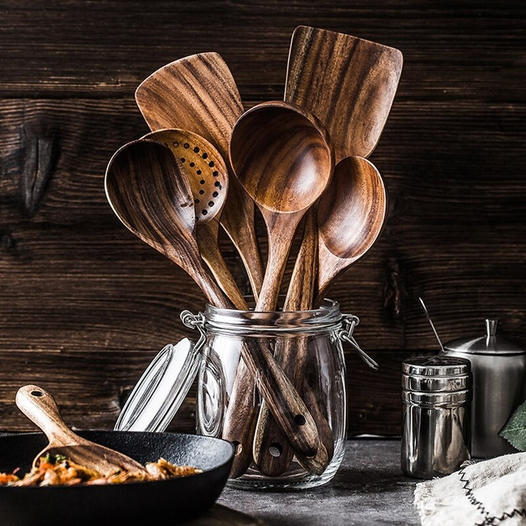 Teakora – Ensemble d'ustensiles de cuisine durables en bois de teck