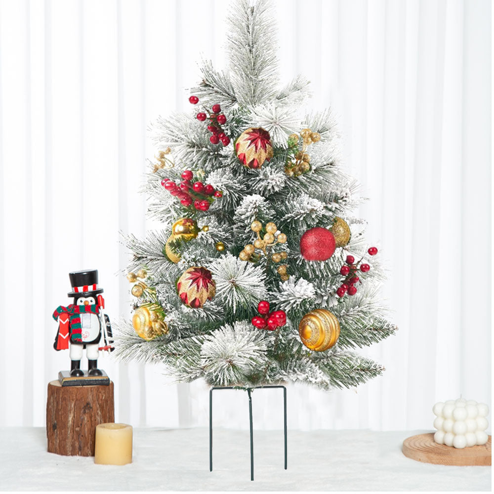 Décoration de urne de Noël avec lumières LED | Branches de sapin réalistes & baies | Intérieur et extérieur