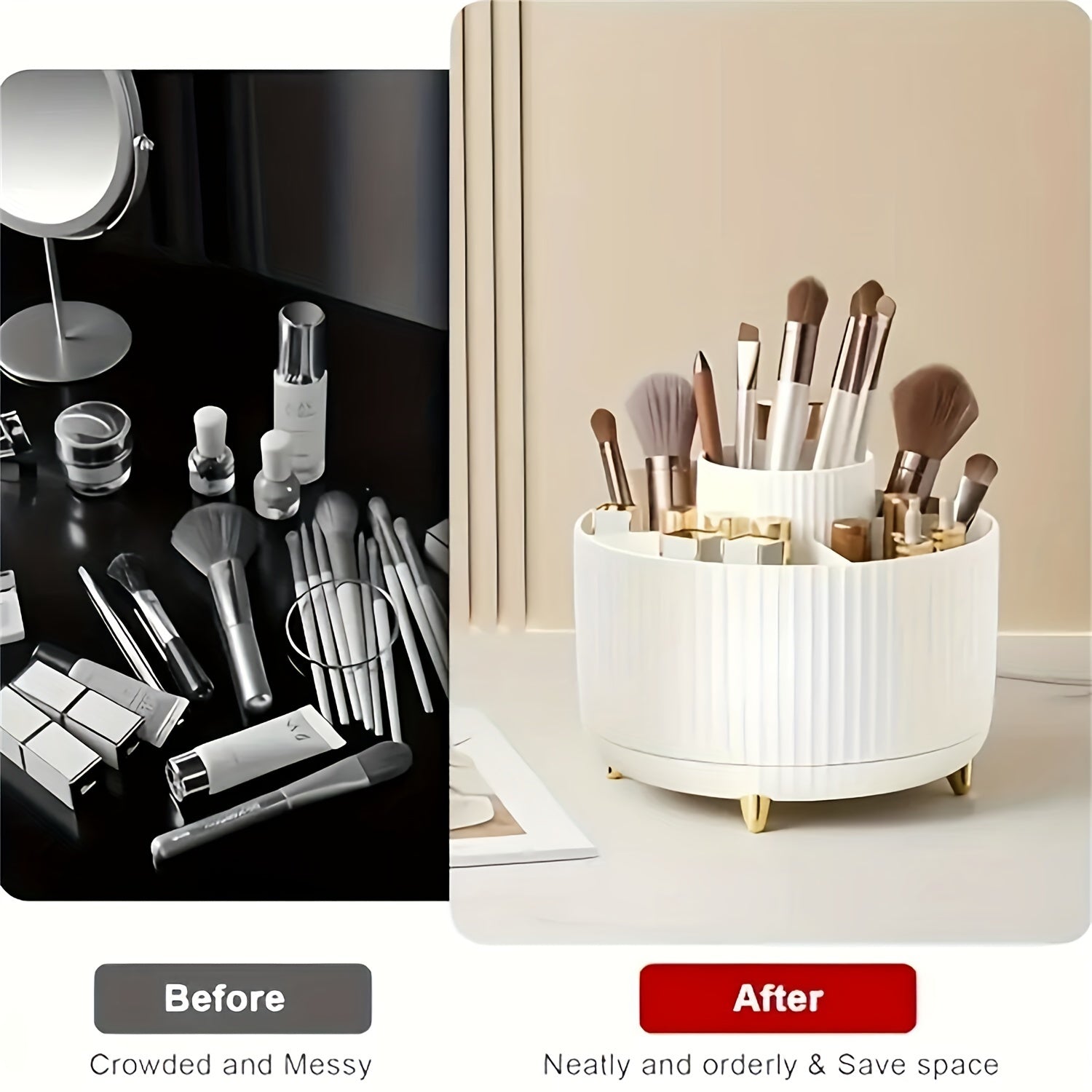 ELEGANZA - Rangement de maquillage rotatif en plastique 360° avec 5 sections