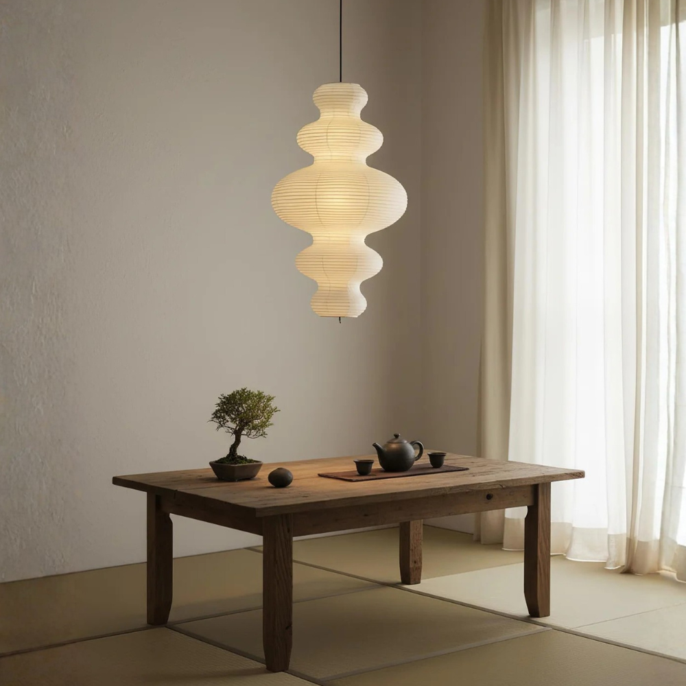 Akari Juni - Lampe Pendante en Papier de Riz Artisanale pour Éclairage de Cuisine