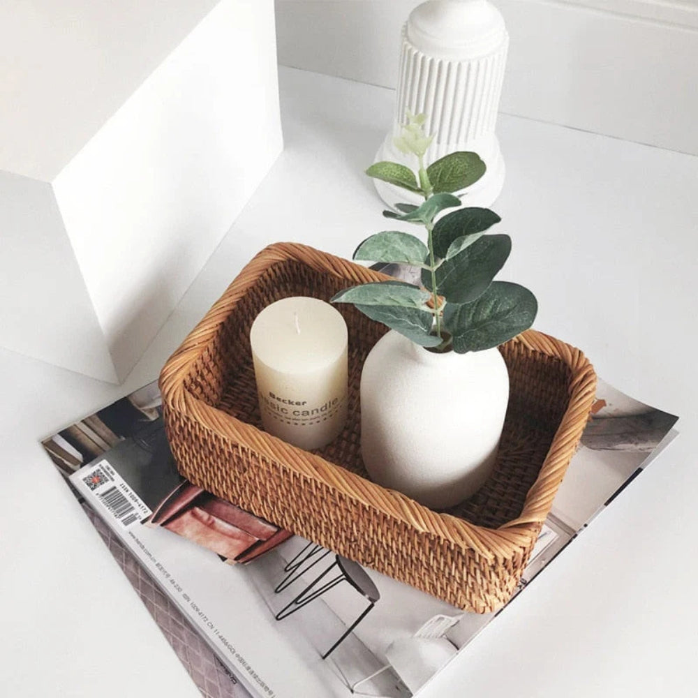 Panier de Rangement Rectangulaire en Rattan Artisan