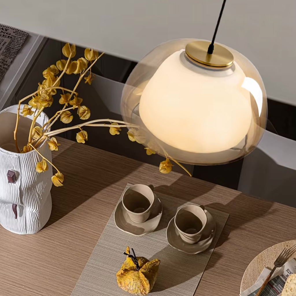 Lustre en Verre Moderne - Design de Dôme Ajustable pour Îlot de Cuisine