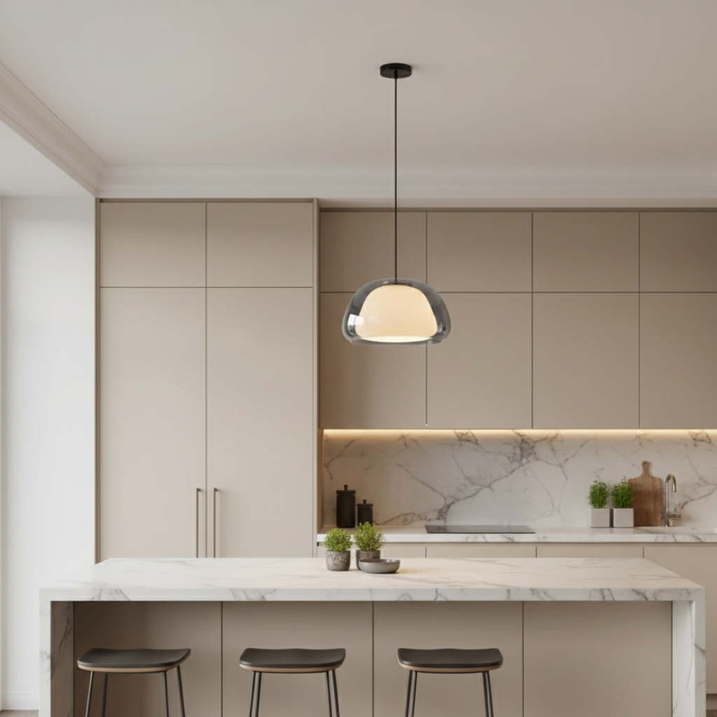 Lustre en Verre Moderne - Design de Dôme Ajustable pour Îlot de Cuisine