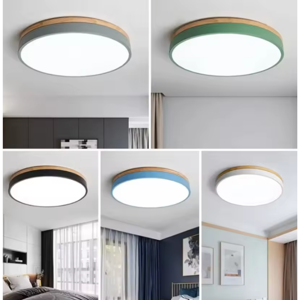 Lumière de plafond encastrée Horizon - Design moderne ultra-fin avec accent en bois